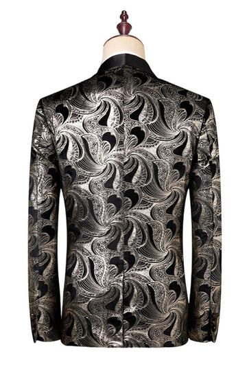 Black Silver Shawl Lapel Printed Men's Suits
